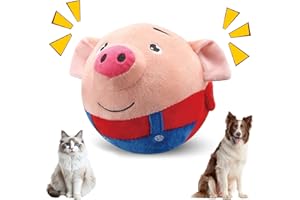 Jiexily Interactive Dog Toys, 2025 New Active Moving Pet Plush Toy, Squeaky Moving Ball Puppy Toys, Rechargeable Cartoon Plush Bounce Talking Toys to Keep Them Busy (Red Pig)