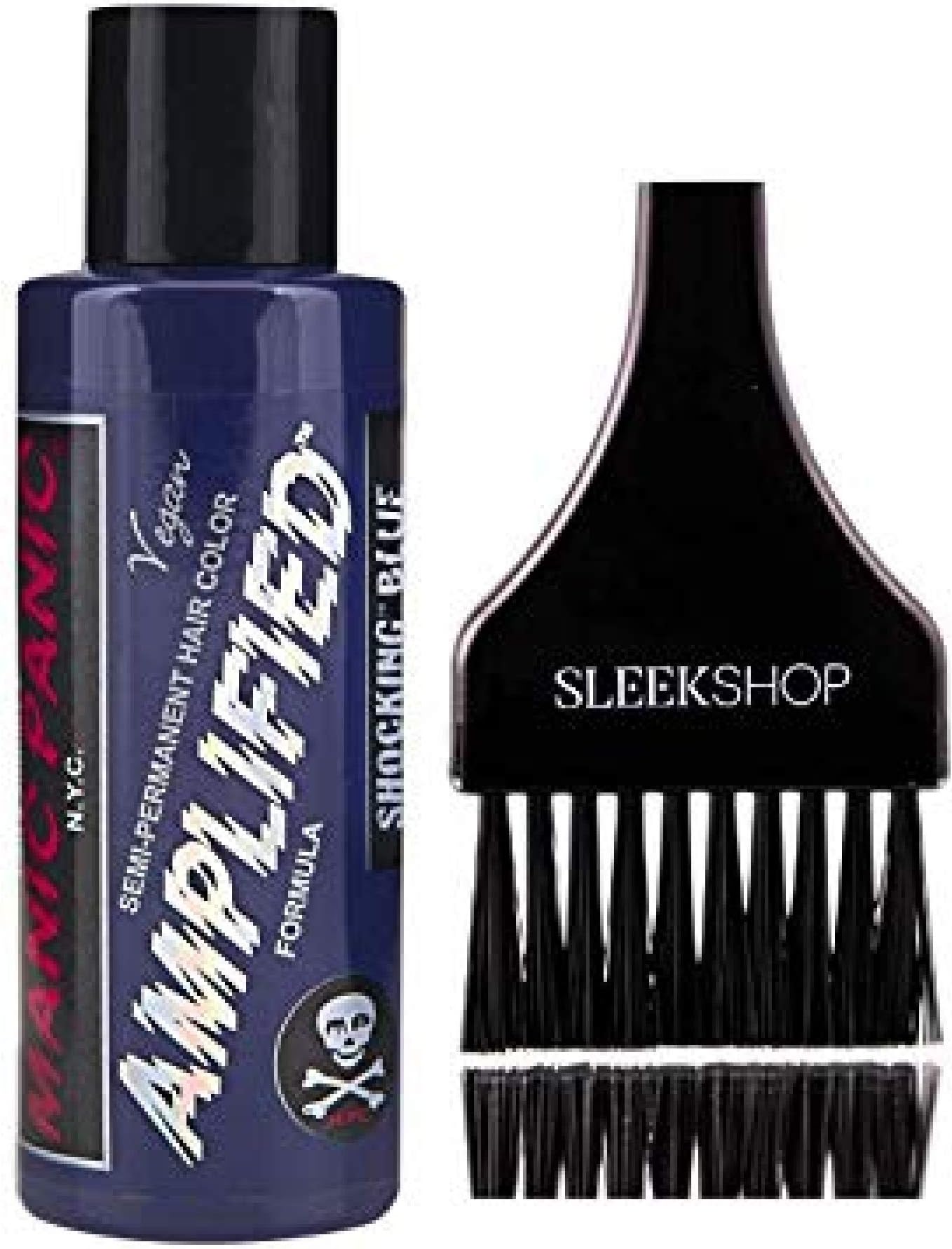 MANIC PANIC AMPLIFIED Formula Semi-Permanent HAIR COLOR Cream N.Y.C. (w/Sleek Tint Brush) Tish & Snooky's VEGAN High Voltage Haircolor Dye 4 oz / 118 ml (Shocking Blue)