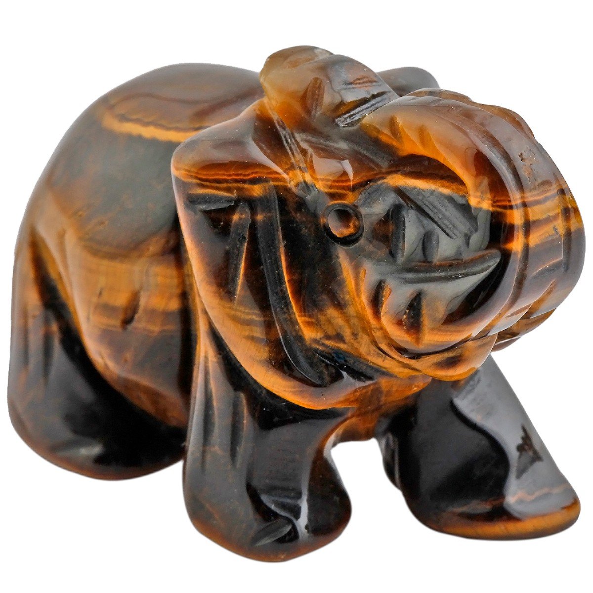 mookaitedecor Natural Tiger's Eye Stone Elephant Ornament Figurine,Healing Crystal Energy Gemstone Reiki Statue Home Decor,1.5 Inches