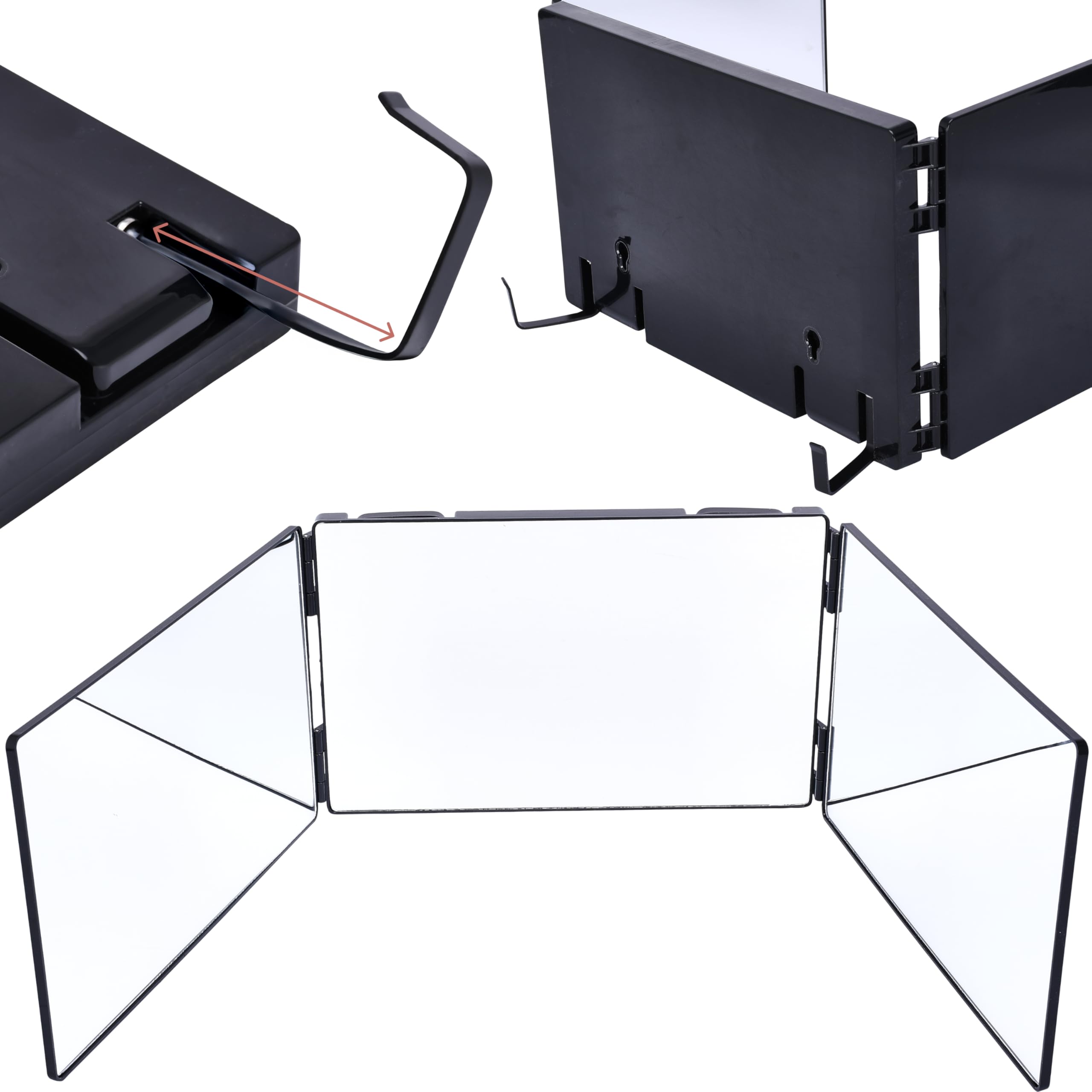 Photo 1 of Hamilton Hills Adjustable Trifold Mirror - 360 Degree 3-Way Barber Mirror for Hanging or Wall Mounting - Triple-Section Panel for Haircuts, Braiding, and Makeup - for Personal Grooming in Bathroom