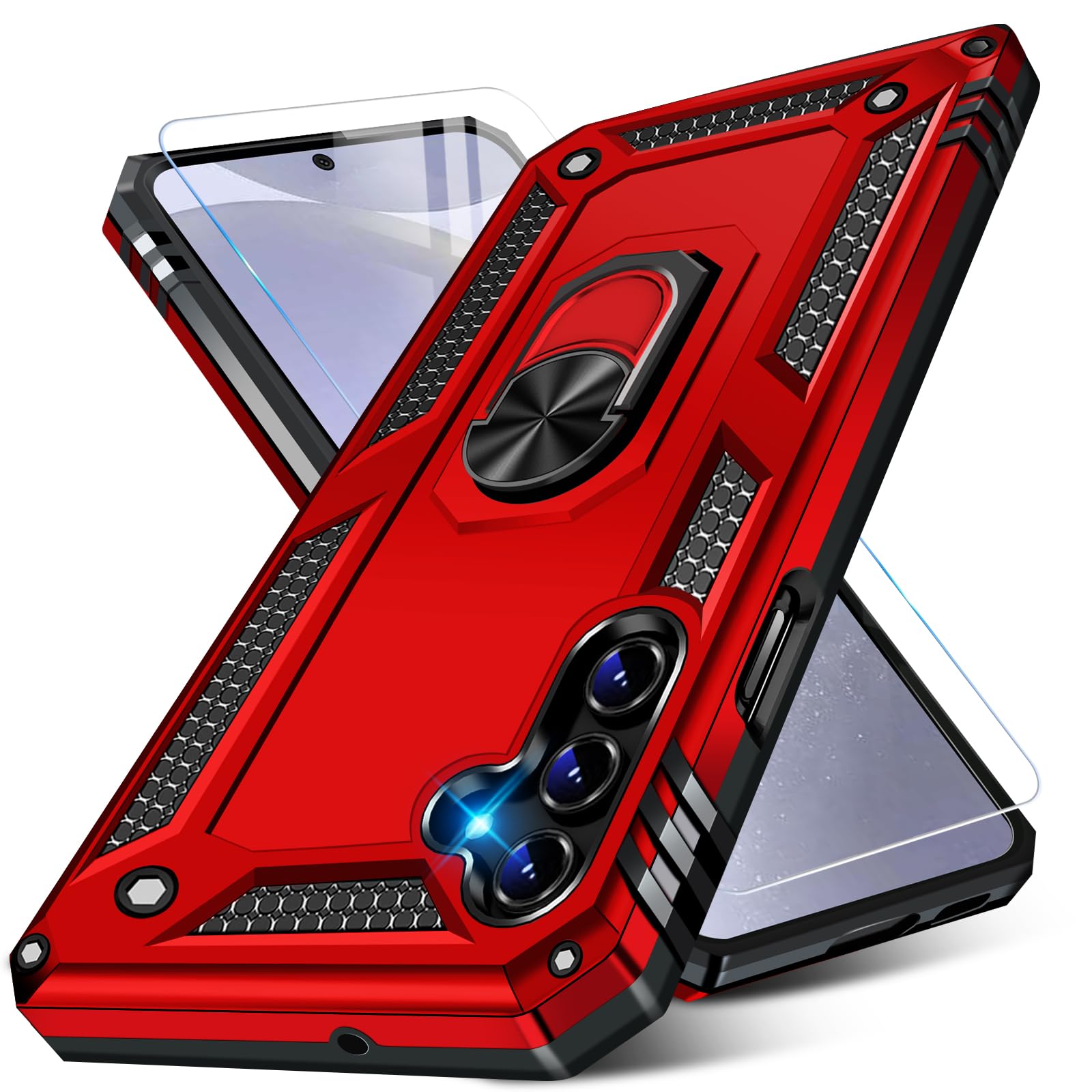 Photo 1 of for Samsung Galaxy S24Case with Screen Protector, Military Grade Rugged Shockproof Heavy Duty Galaxy S24 5G Protective Cover for Samsung S24 5G Magnetic Ring Kickstand Phone Case (Red)