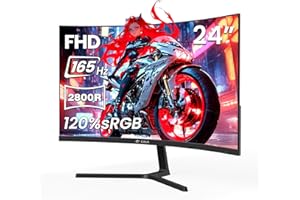 CRUA 24 Inch Curved Gaming Monitor 165HZ, FHD 1920x1080P Computer Monitor, Support AMD FreeSync,120% sRGB, Low Motion Blur, E
