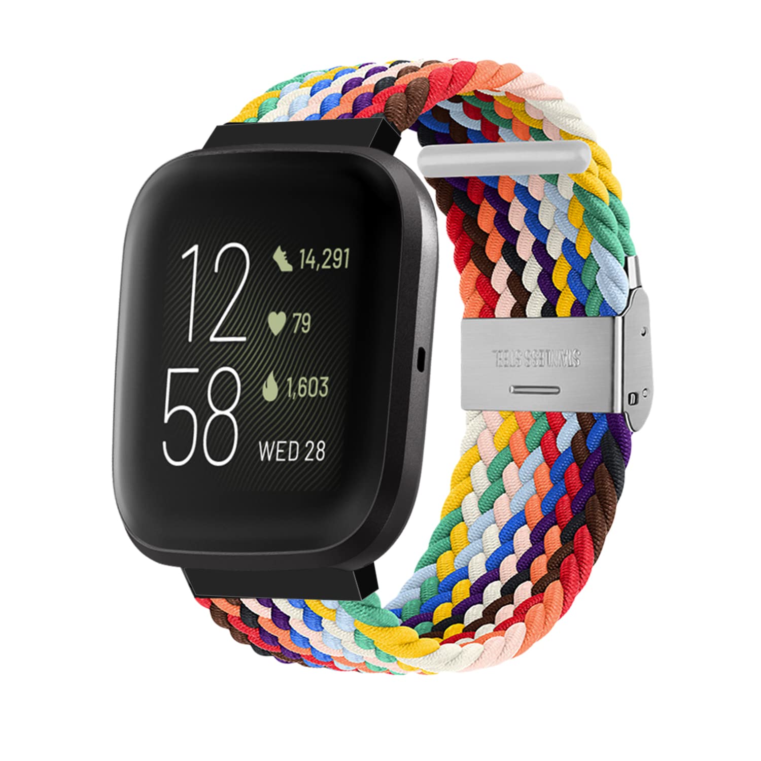 Niboow Strap Compatible with Fitbit Versa/Versa 2 / Versa Lite, Women Men Children Elastic Nylon Breathable Braided Watch Bands Compatible with Fitbit Versa/Versa 2 / Versa Lite - Rainbow