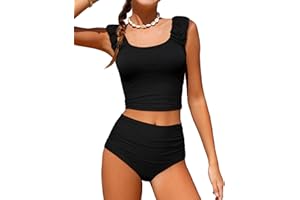 Doumlop Girls Tankini Swimsuit 2 Piece Bathing Suit Twist Cross Back Cutout Swim Tank Top Floral Print Swimwear for 9-16Y