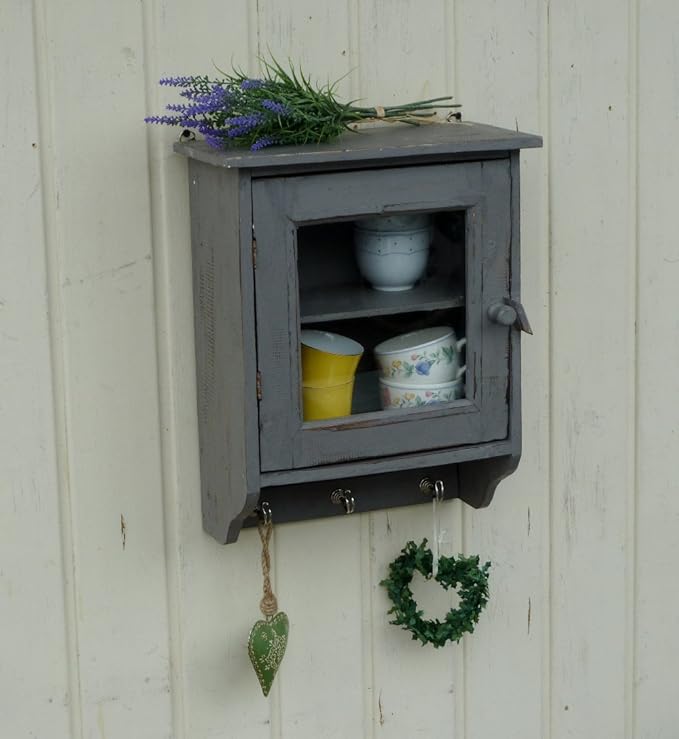 Hängeschrank Wandschrank im Shabby Chic Stil mit 3 Haken - Grau: Amazon
