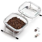 Elevated Cat Bowls, 15&deg; Tilted Glass Raised Cat Food and Water Bowl | Stainless Steel Stand, 2 Large Capacity Glass Cat Bowls and 4 Anti Slip Feet, Suitable for Cats and Little Dogs