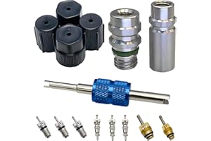 ARACEY Air Conditioning Valve Core Kit | A/C R12 R134a Teflon Seal Refrigeration Air Conditioning High and Low Side Port Service Valve, Car & HVAC AC System Charging Port Seal Caps Kit