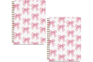 MQBMQB 2 PCs Coquette Pink Bows Spiral Notebook Trendy Preppy Plaid Bow Journaling Notebooks Aesthetic Design Gifts for Women Girls Note Book Writing Journal Hardcover Notebook Classroom Office Supplies