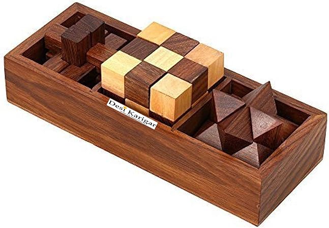 Desi Karigar 3-in-1, 3D Wooden Puzzle Game Set (Brown)