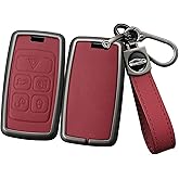 ontto Key Fob Cover Compatible with Land Rover 2018-up Smart Remote Key Car Key Case Leather Key Skin Metal Key Shell Fit for Range Sport Sport Vogue Evoque Fit for Jaguar E-PACE I-PACE Red