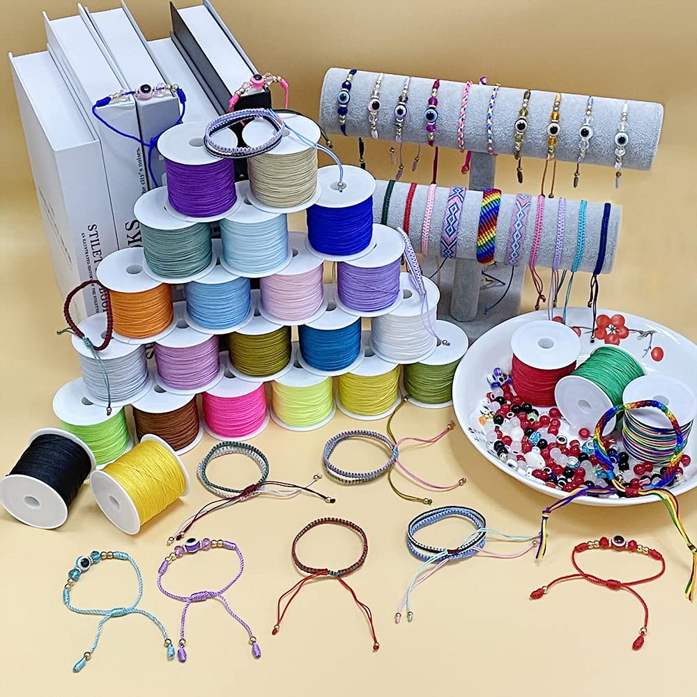 Nylon String for Bracelets, 25 Colors 1125 Yards Chinese Knotting Cord, 0.8 mm Nylon Cord for Jewelry Making, Beading, Necklaces, Kumihimo, Friendship Bracelets, Tassels and Craft