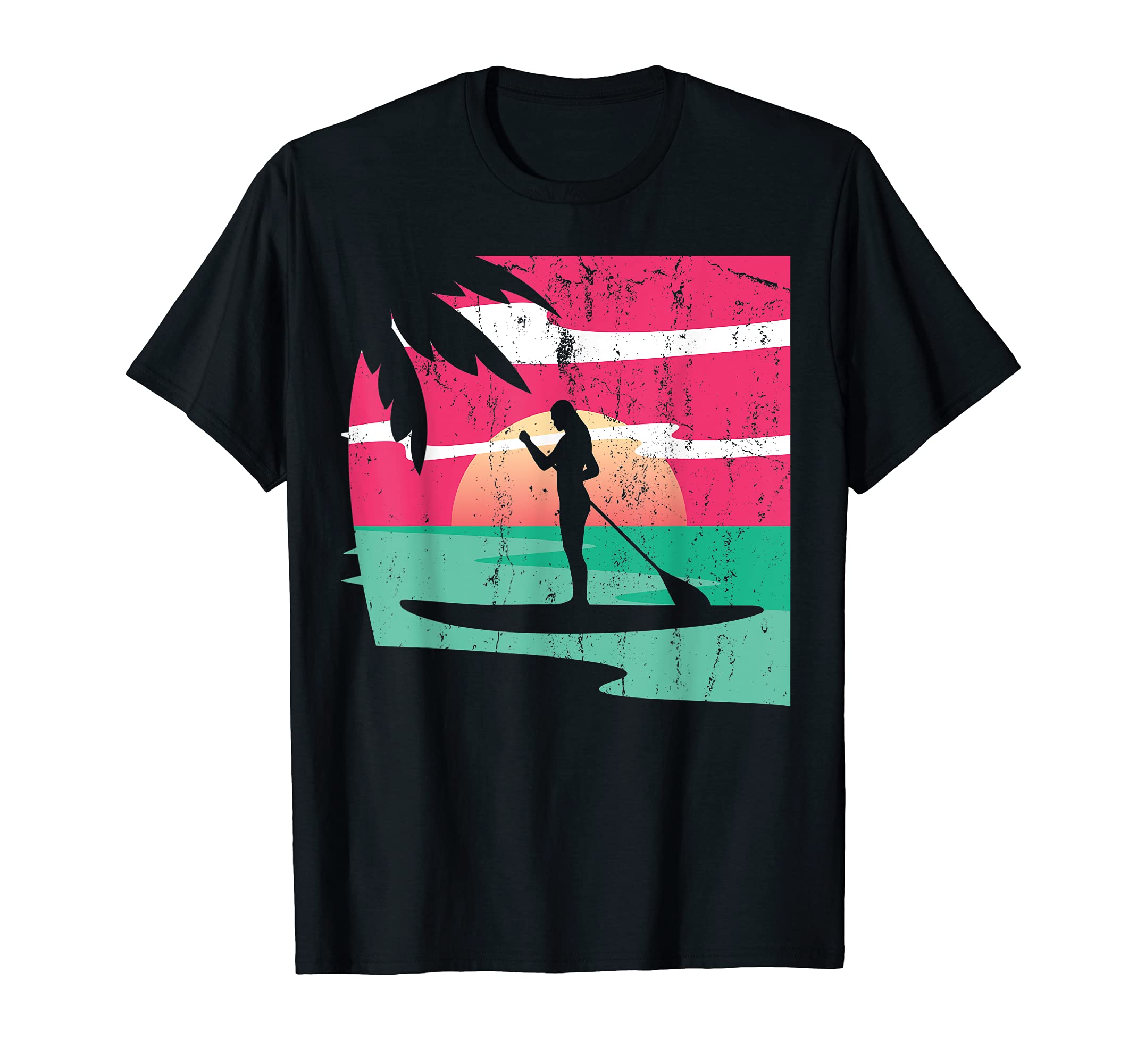 Topical Sunset Beach SUP Paddleboarder Stand Up Paddling T-Shirt