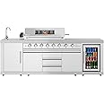 KoolMore KM-OKS-BQHUB Reserve Outdoor Kitchen Island with 6 Grill and a Side Burner, Sink, Storage Cabinet and Beverage Refrigerator, CSA Listed in Stainless-Steel, Stainless Steel