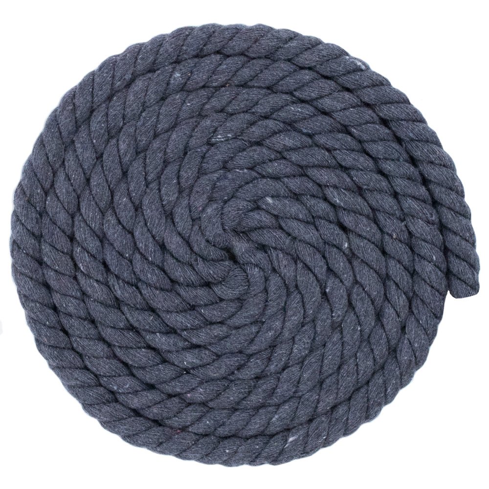 Twisted 3 Strand Natural Cotton Rope Artisan Cord – 1/4, 1/2, 5/8, 3/4, 1 Inch Diameters – Super Soft White and Assorted Colors – 10, 25, 50, 100 Feet (Dark Gray, 1/2 Inch x 10 Feet)