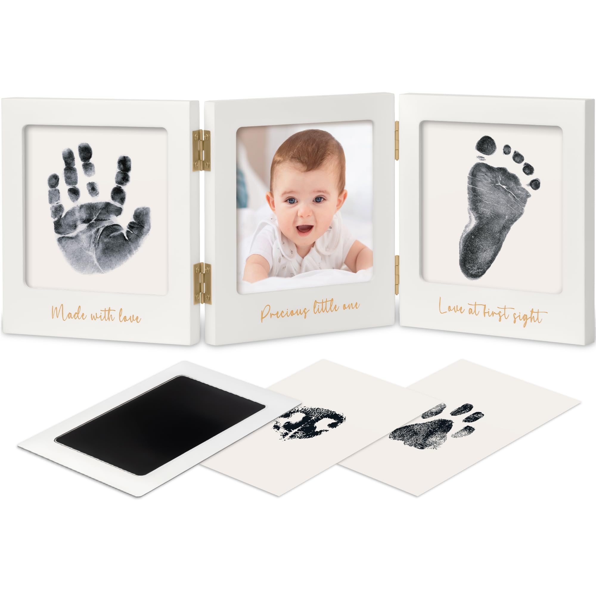 Photo 1 of Inkless Baby Handprint and Footprint Kit for Newborn - Baby Footprint Kit,Newborn Keepsake Nursery Picture Frame,Dog Paw Print Maker,Personalized Gifts for New Mom,Showers & Registry(White/Gold)