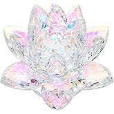 OwnMy 4 Inch Sparkle Crystal Lotus Flower Figurines Decorative Lotus Flower Ornament, Glass Lotus Feng Shui Decor Crystal Flower Paperweight for Home Office Tabletop Centerpieces