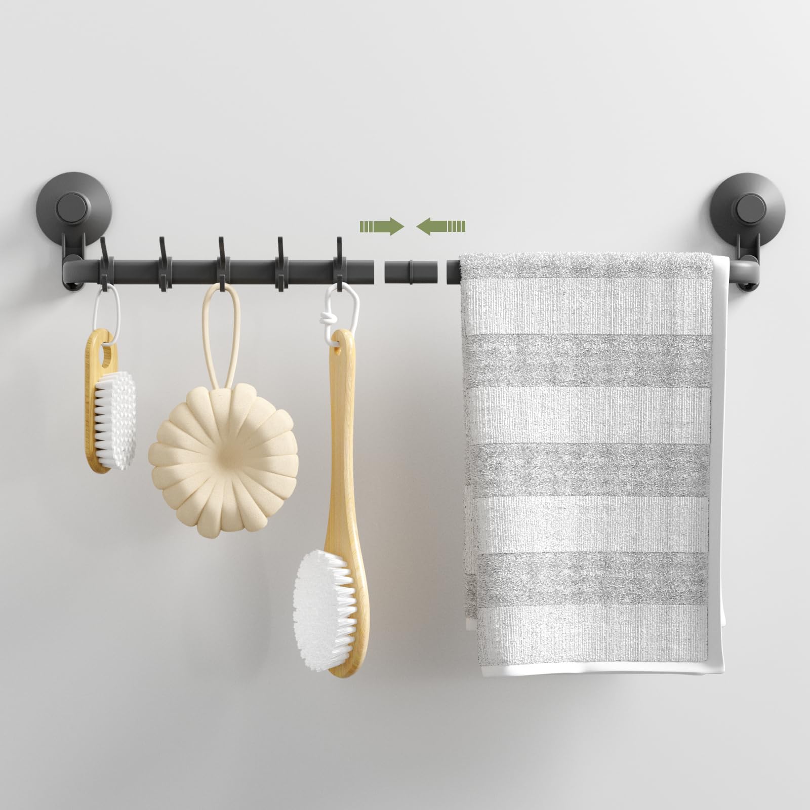 Photo 1 of LUXEAR 24 Inch Adhesive Shower Towel Rack with 5 Sliding Hooks, Wall Mounted Plastic Towel Bar for Bathroom, Kitchen