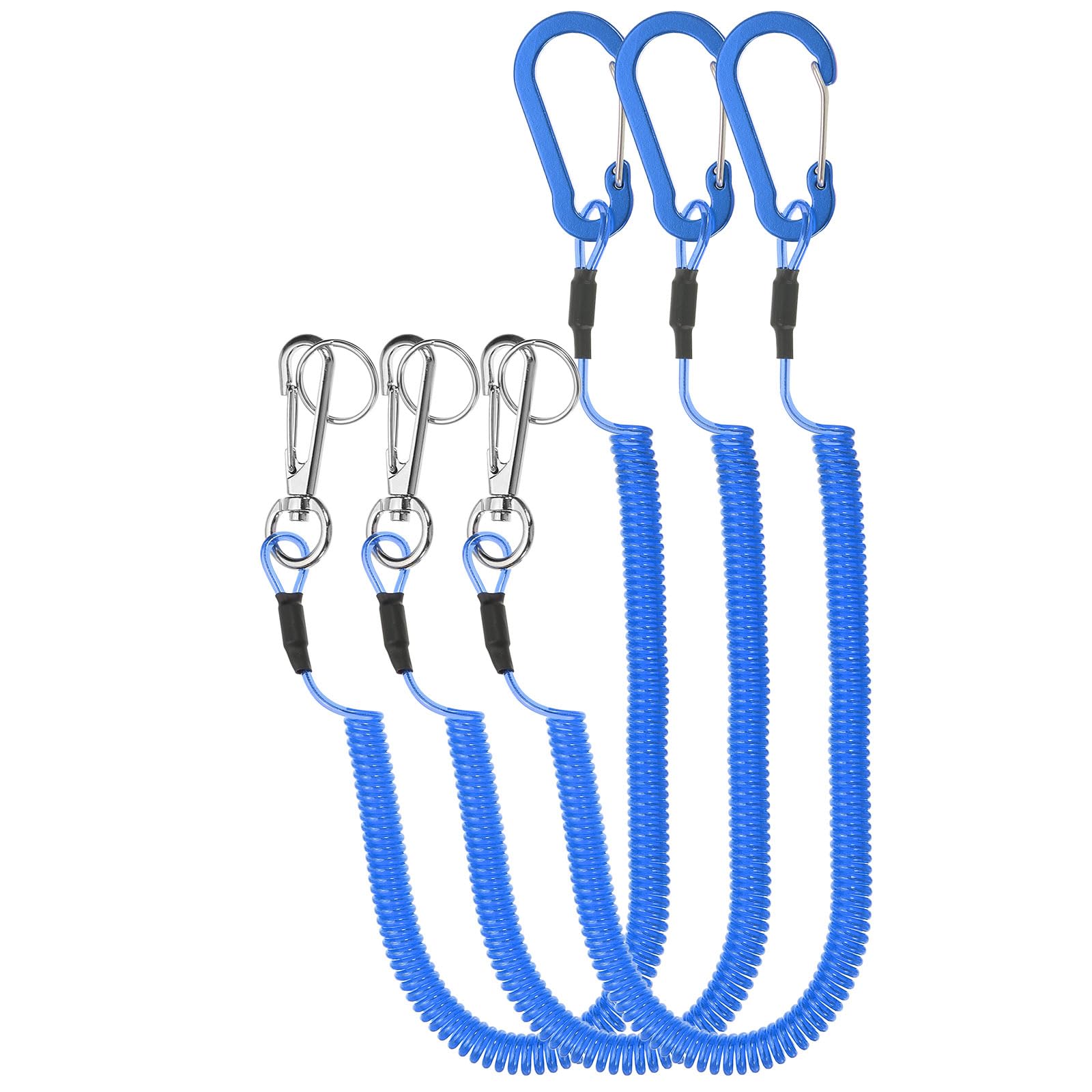 PATIKIL 3pcs Retractable Spring Coil Straps, 10" Spiral Stretchy Safety Lanyard Cord with Aluminium Rotatable Clip for Fishing Kayak Climbing Boating Pliers, Blue