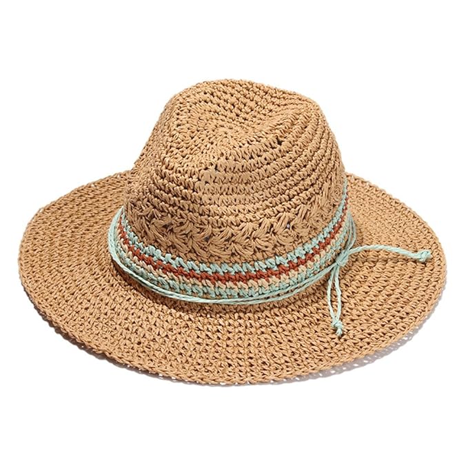 WINOMO Strohhut Neuheit Stroh Fedora Hut Sommer Strand Sonnenhut für Damen und Herren (Braun)