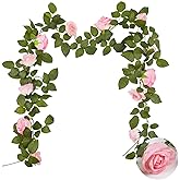 SENCOS Artificial Rose Flowers Garland 6.56ft Pink Rose Vines, Hanging Rose Fake Flower Vine Floral Greenery Garland for Home Wedding Arch Party Garden Outdoor Decor(1)