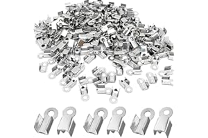 BOYIVI 1000 PCS Clamshell Crimp Fold Over Cord Ends Cord Tips Leather Rope Ending Caps for DIY Bracelet Necklace Crafts Jewelry Making(Platinum)