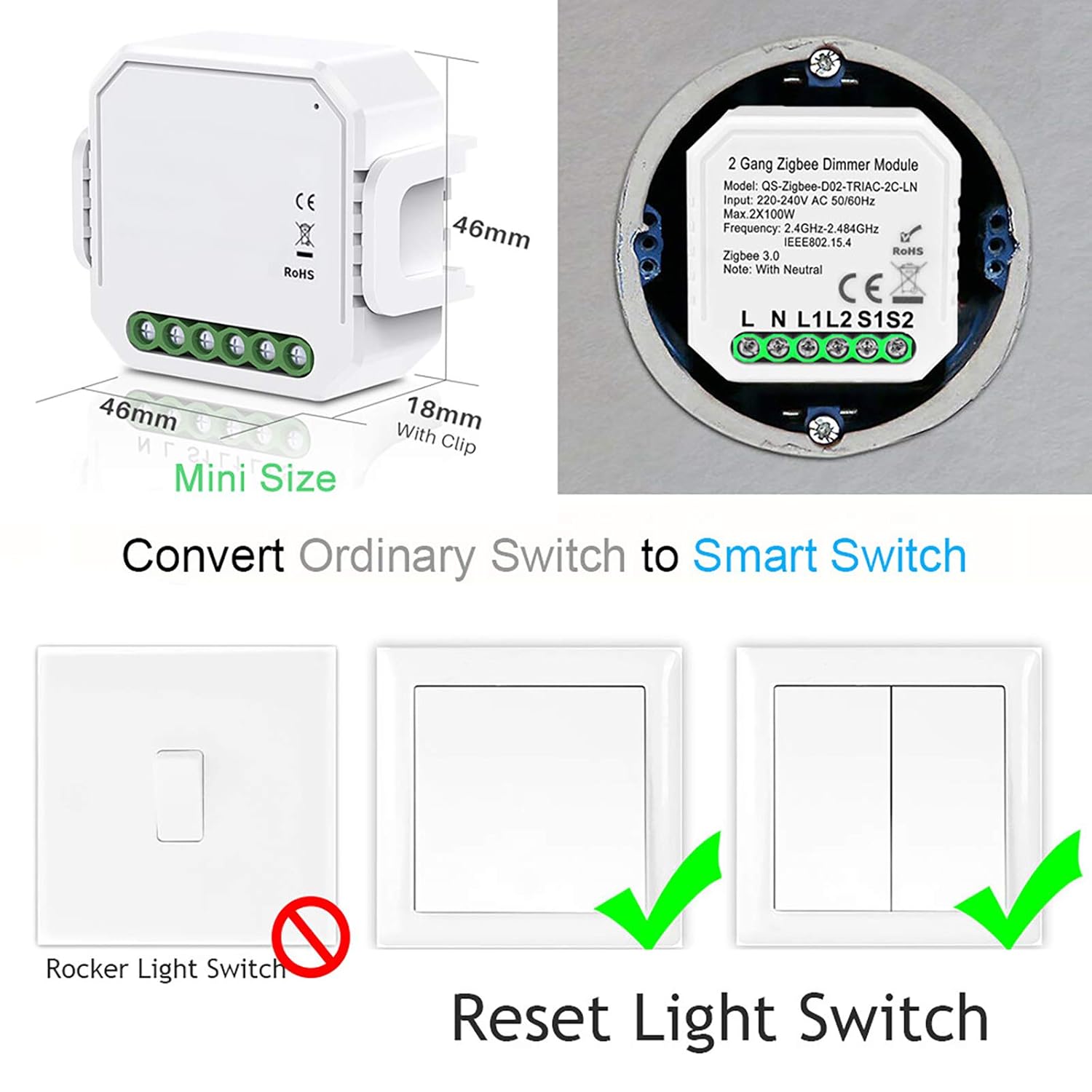 LEOMOCA Zigbee Smart Light Dimmers Switches Module 110-240V- Control for Dimmable LED and Halogen Lamps Home Automation Modules-Smart Life Compatible with Alexa Google Home (1gang-1Pack with Neutral): Industrial & Scientific