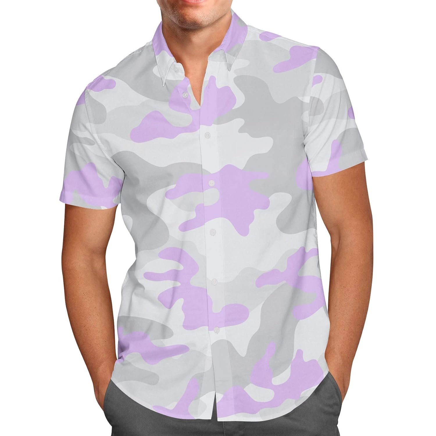 Queen of Cases Colored Camouflage Mens Button Down Short Sleeve Shirt