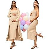 Rnxrbb 2 Piece Maternity Dress Cardigan Baby Shower Bodycon Fall Tube Maternity Dresses Long Gender Reveal Photoshoot