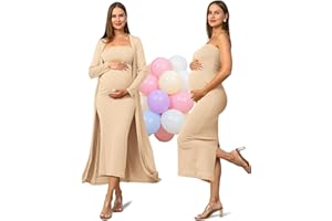 Rnxrbb 2 Piece Maternity Dress Cardigan Baby Shower Bodycon Fall Tube Maternity Dresses Long Gender Reveal Photoshoot