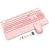 Wireless Keyboard and Mouse Combo, Magnetic Soft-Touch Wrist Rest, Pink | Round Keycaps, Full-Size Typewriter Style, 2.4GHz Cordless for MacOS, Windows PC, Laptop, Blush Pink Ombre, SABLUTE CK23 Plus