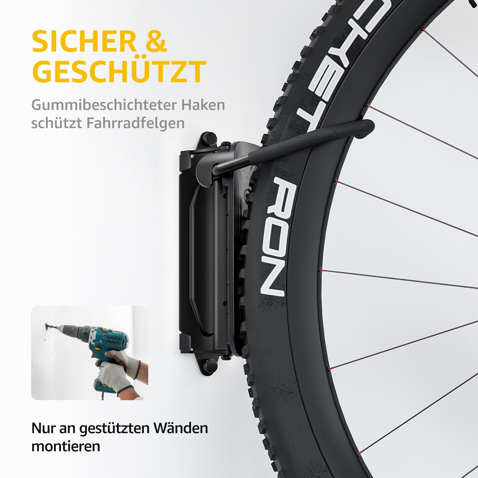 monTEK Schwenkbare Fahrrad Wandhalterung, Fahrradständer für die Garage, Fahrradhalterung Wand, platzsparender Wandfahrradständer, Vertikaler Fahrradständer, Hält bis zu 30 kg, Schwarz 2