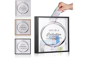 MUXIUNT Travel Adventure Challenge Archive Shadow Box Picture Frame with Slot,8&12In Travel Ticket Card Memory Box for Keepsake Box,Top Loading Shadow Box Display Case Travel decor Gift (Black,12x12in