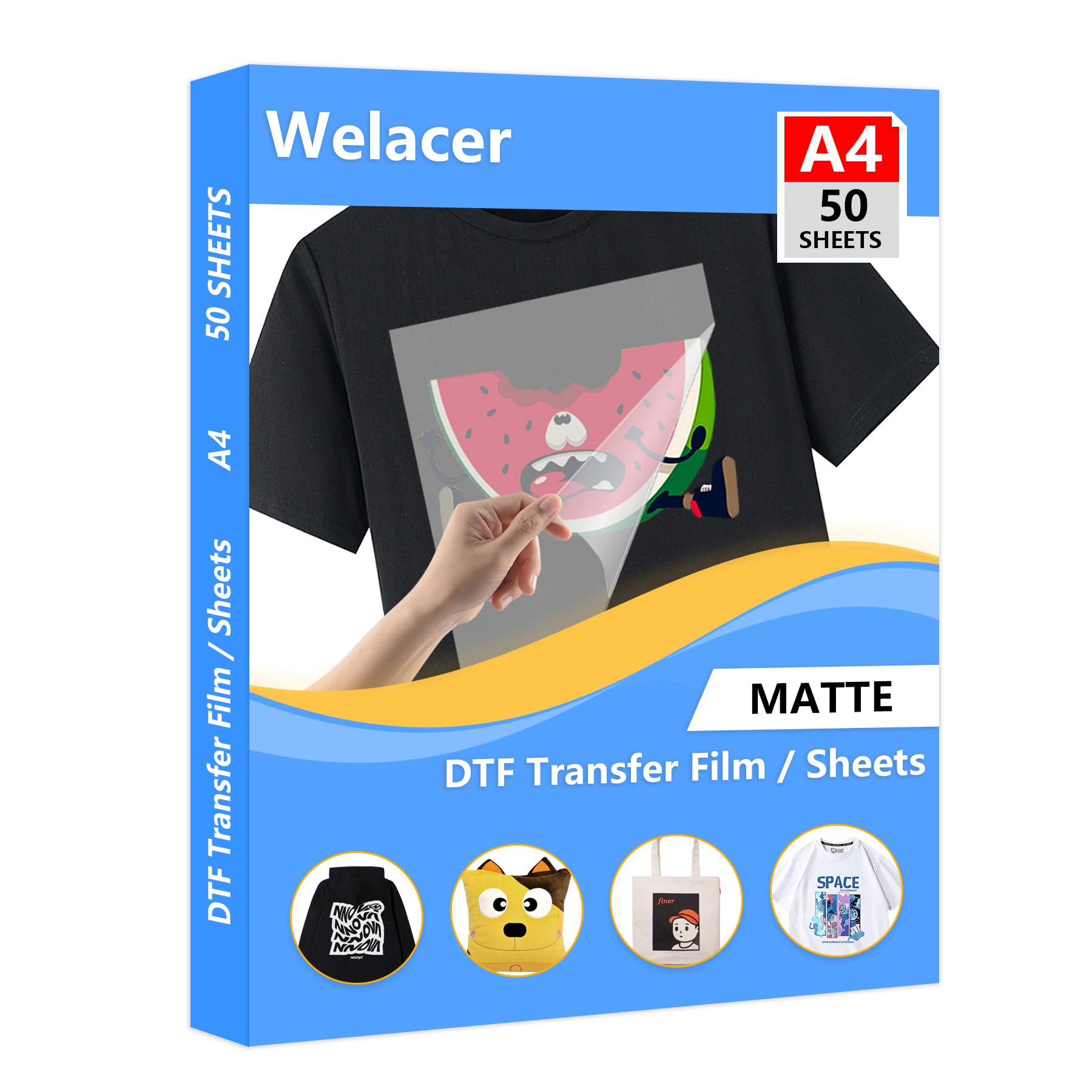 Photo 1 of 50 Sheets DTF Transfer Film Paper A4 Double Sided Thick Clear Pretreat Sheets, PET Heat Transfer Paper for Inkjet Printer DTG Printer Direct Print On T Shirts Textile