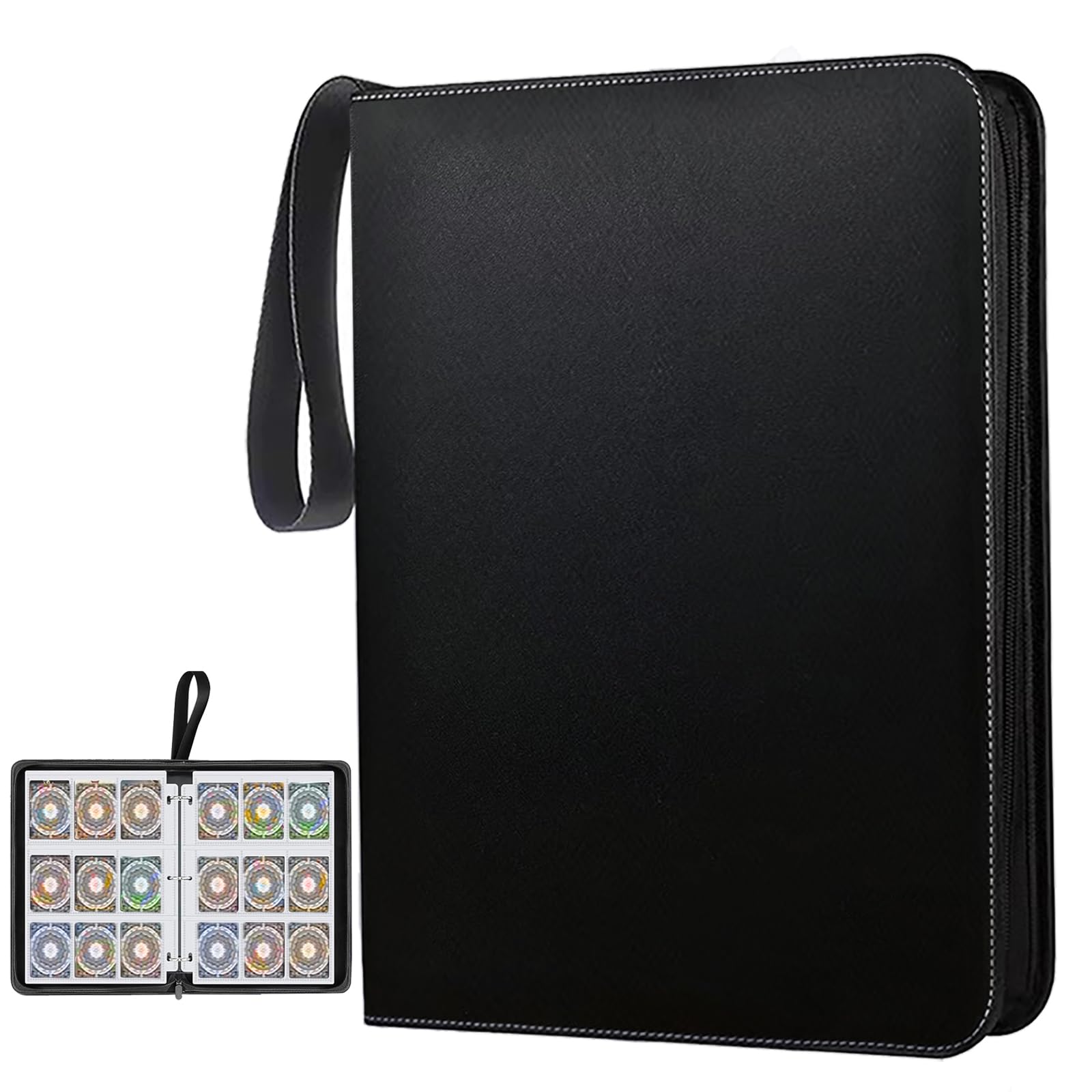 TUHDWJ Trading Card Binder 9 Pocket, Premium PU Leather Trading Card Album, 900 Pockets Card Folder Card Binder Holder Album, Removable Sleeves, Trading Card Albums for Boys Girls (Black)