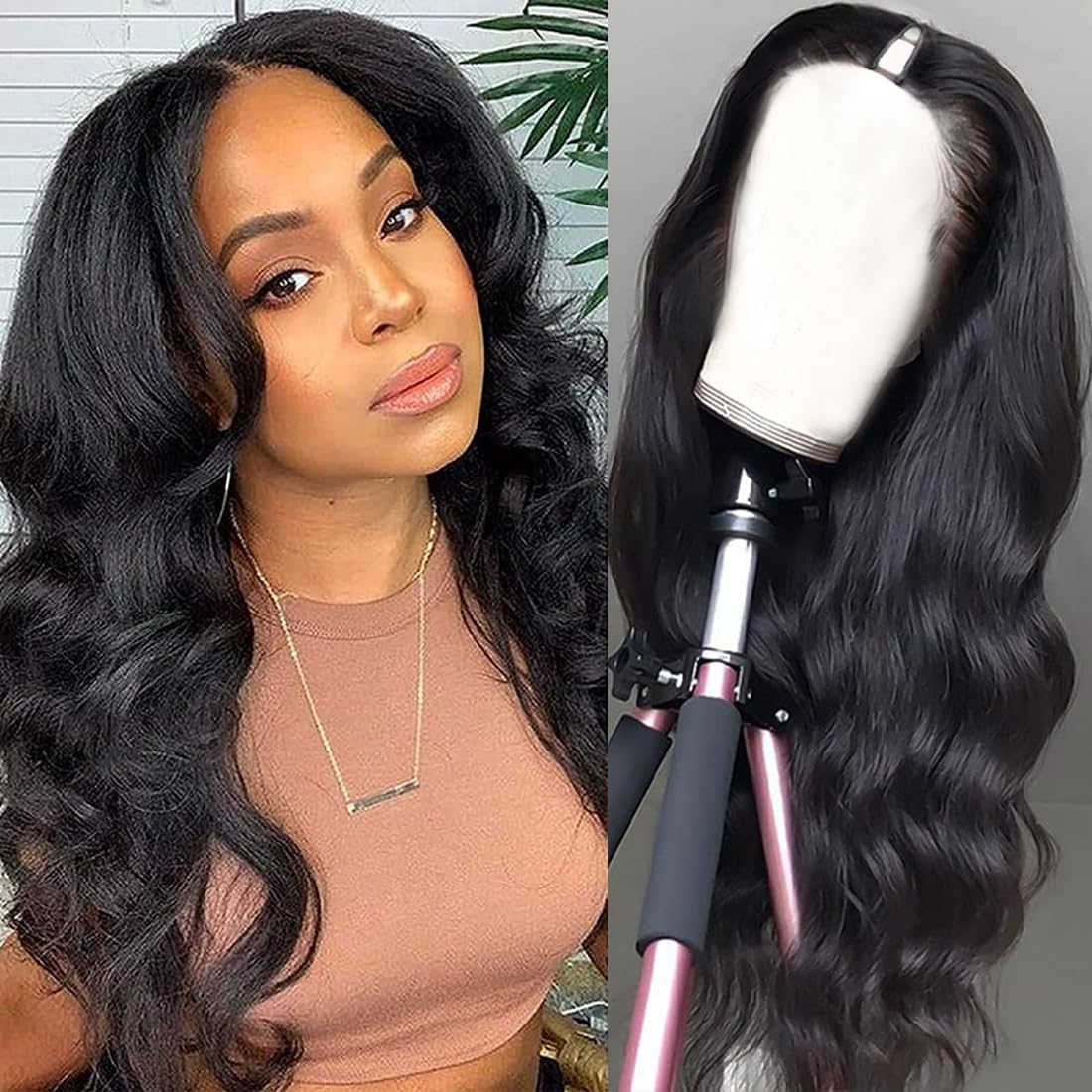 Body Wave V Part Wigs - Human Hair Brazilian Virgin Wigs for Black Women - Upgrade U Part, Glueless, Full Head Clip In, Half Wig, V Shape, No Leave Out Lace Front - 26Inch — image 1