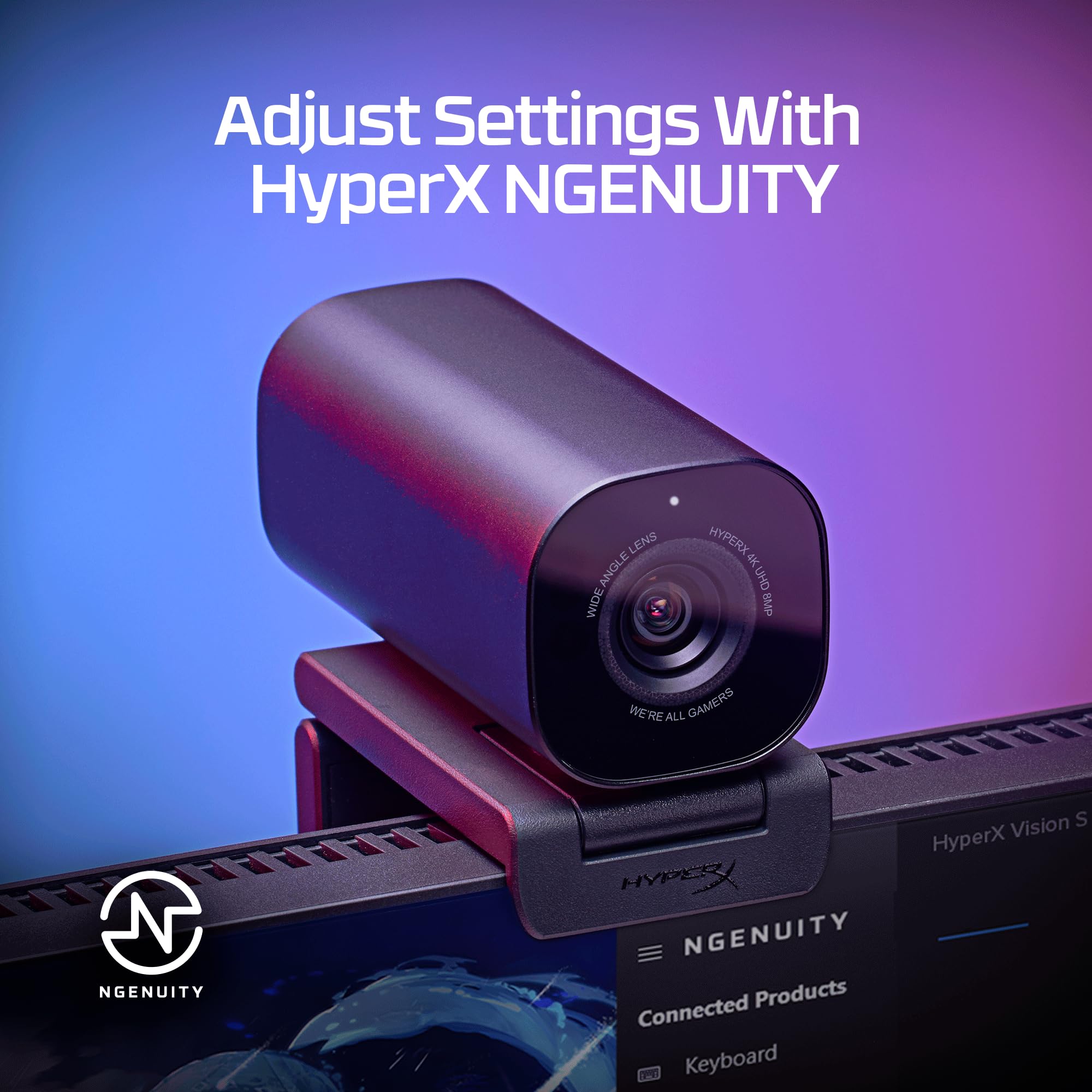 HyperX Vision S – Webcam, 4K Video Recording @ 30fps, 90° Field-of-View, Responsive Autofocus, Hyperflex Cable, Aluminum Body, Plug and Play, Sony Starvis 8MP Sensor, 5G2P Lens, USB-C – Black