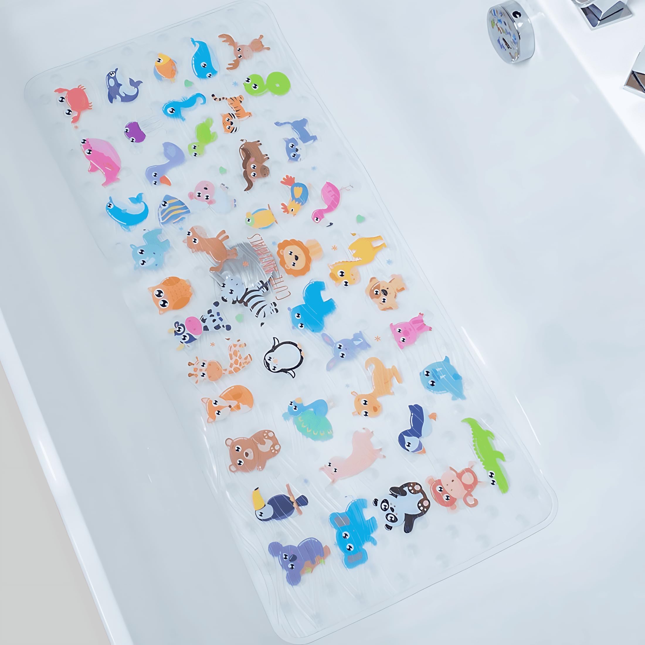 BEEHOMEE Shower Mat Non-Slip for Children, Bath Mat and Bathroom Mat | Cartoon Design Shower Mat | 89 x 40 cm (Animals)