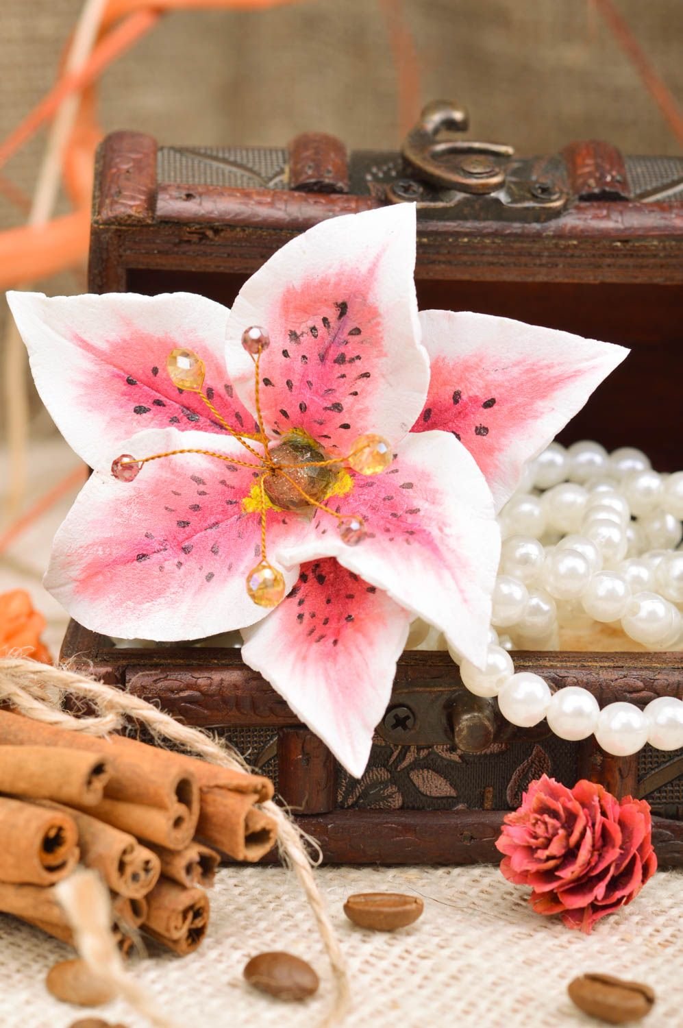 Original Carat Foamiran Women White Lily Flower Hair Clip Amazon