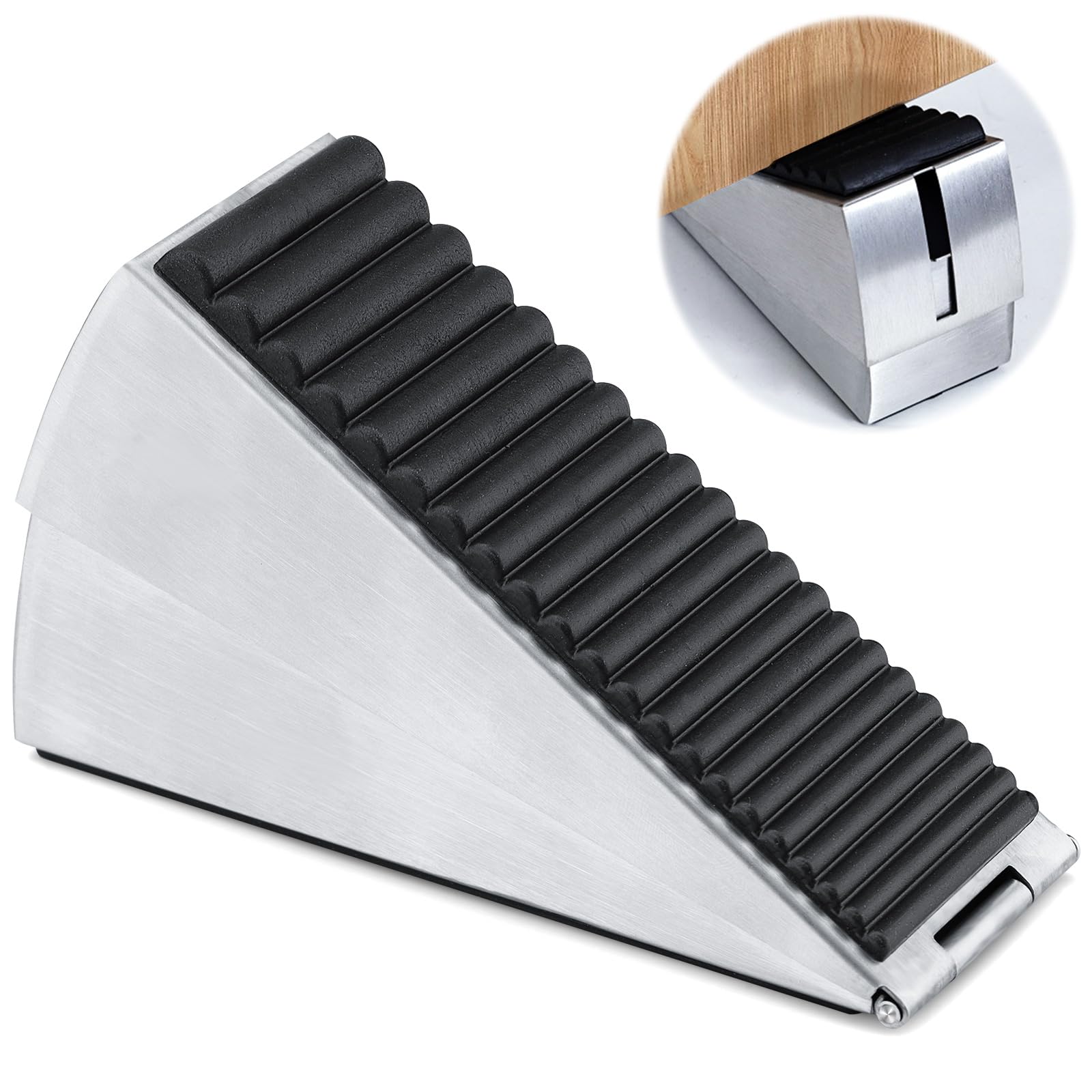 Modixun Large Door Stopper - Heavy Duty Door Stop Wedge Stainless Steel Rubber Door Stoppers for Bottom of Door, 7cm Tall Adjustable Doorstop Suits Any Heavy Door, Silver