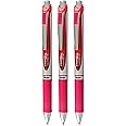 Pentel EnerGel RTX Retractable Liquid Gel Pen, (0.7mm) Metal Tip, Medium Line, Pink Ink, 3 Pack