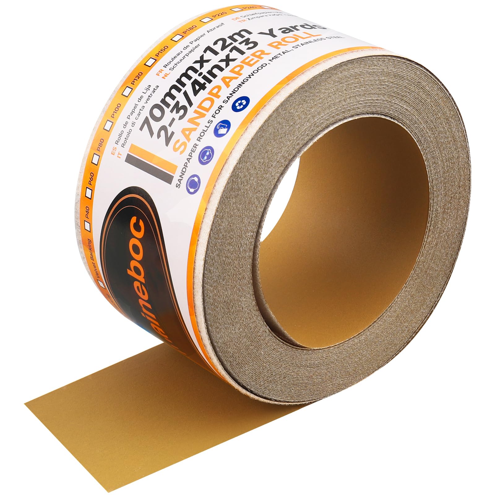Shineboc 12m x 70mm Hook and Loop Sandpaper Roll, Aluminium Oxide Abrasive Sanding Paper for Sanding, Polishing and Rust Removal, 320 Grit