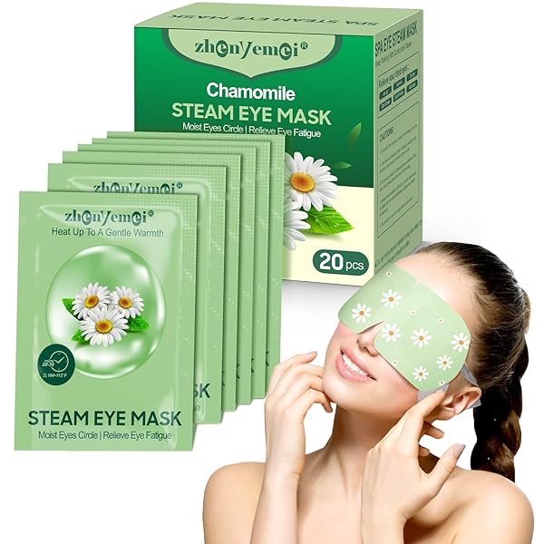 STEAM EYE MASK 20 PACKS, SELF HEATING SLEEP MASK FOR DRY EYES, FATIGUE, DARK CIRCLES, COMFORTABLE MOIST WARMING EYE MASK, DISPOSABLE HEATED EYE MASK, GIFT FOR WOMEN, MEN, MUM, DAD(CHAMOMILE)