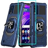 BLU View Speed 5G Case with Screen Protector, Magnetic Car Ring Stand, Soft Silicone Bumper, Heavy Duty Military Grade Shockproof Cover for BLU View Speed B1550VL Blue