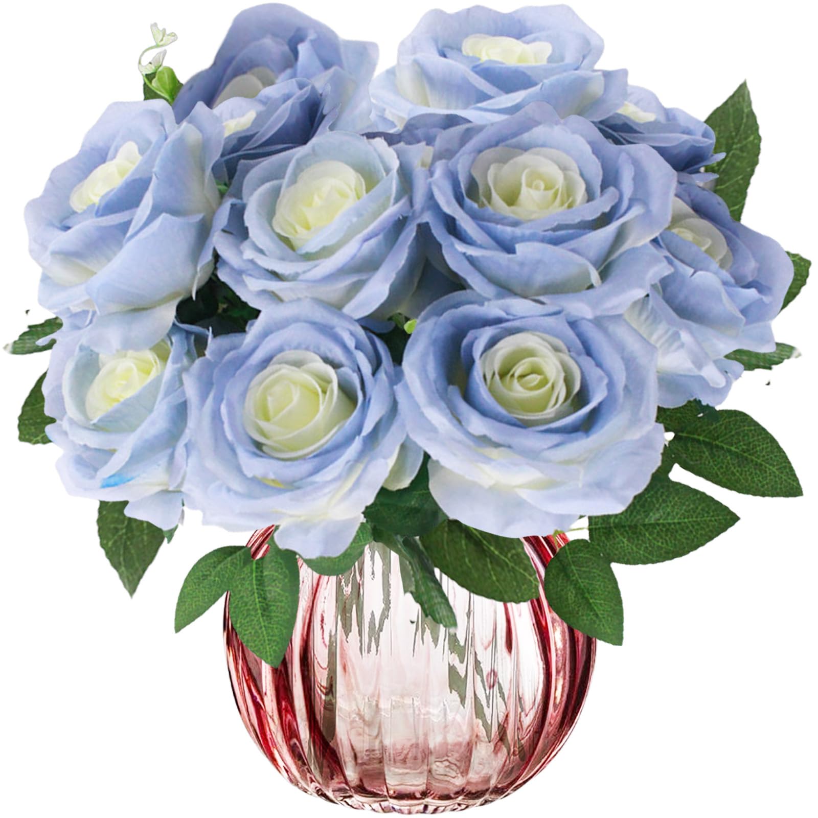 astylishome Blue Artificial Flowers Faux Rose Floral Arrangement with Beauty of Nature for Table Centerpieces Home Kitchen Office Coffee Shop Decorations 1216