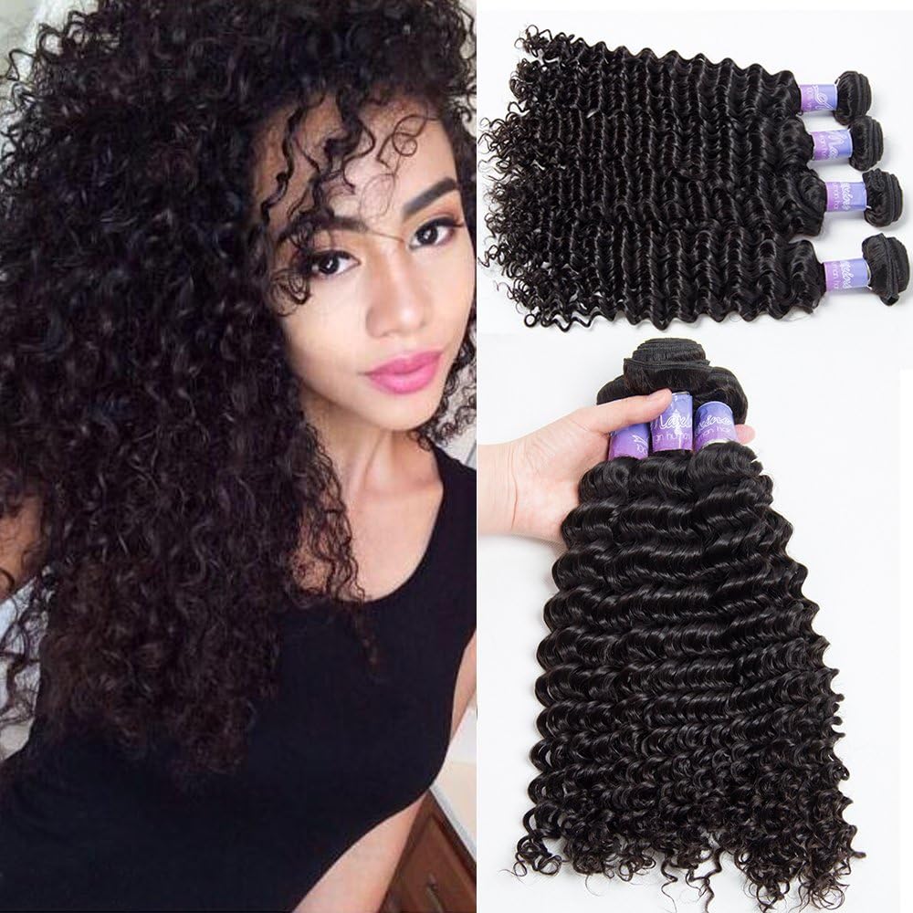 Brazilian Deep Wave Curly Hair 3 bundles Human Hair Extensions Weave Natural Color 10A Grade 100g/piece(16 18 20)