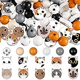 Waydress 200 Pcs Cat Print Wood Beads 16mm Round Handmade Polished Spacer Beads for Jewelry Making DIY Crafts Making Home Party Decoration