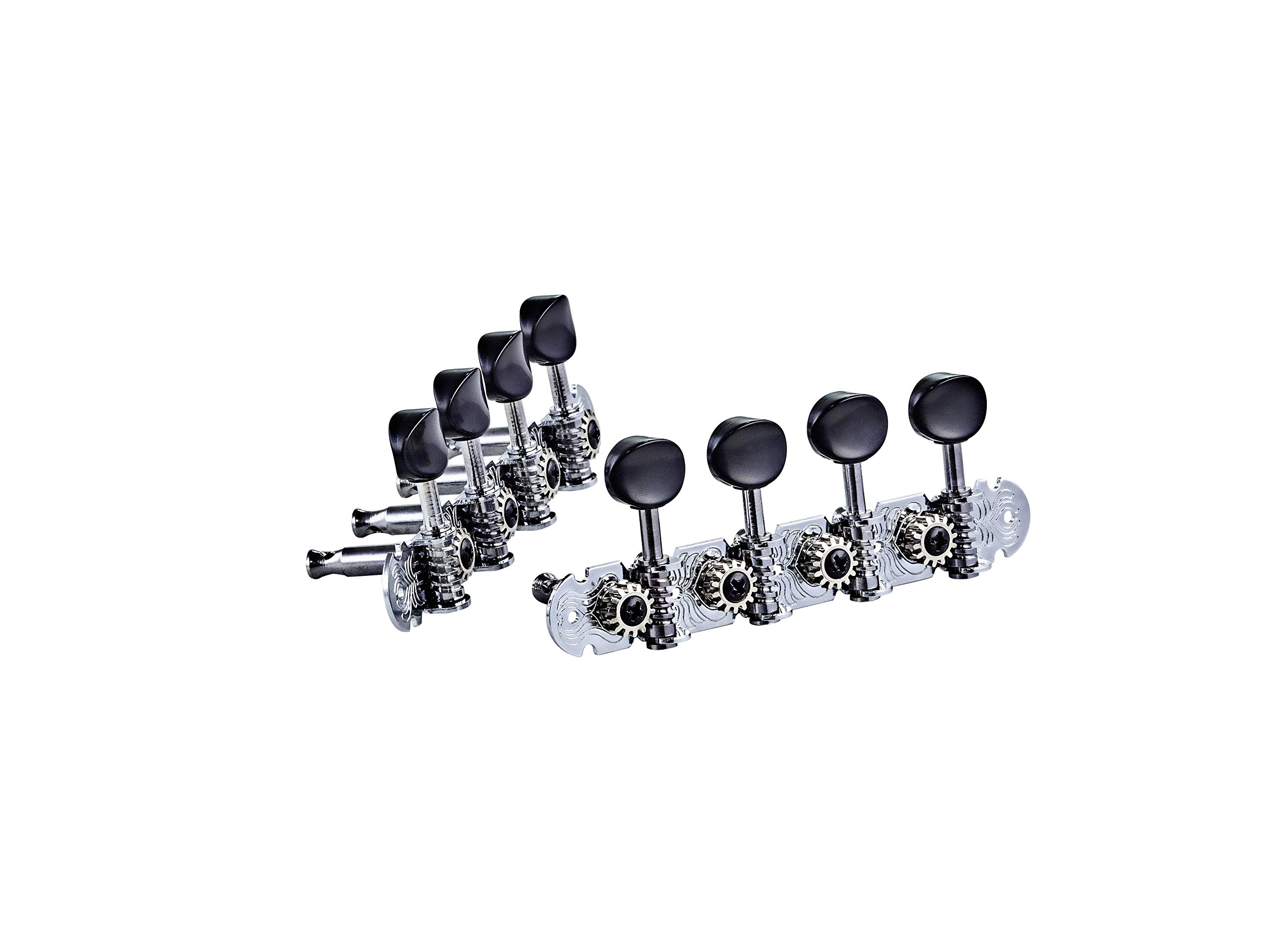 Ortega Mandolin Tuning Machine Heads Set A-style Deluxe Black Buttons Chrome (OTMMADLX-CR)