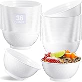 Afarnook 100 Pack 36oz White Disposable Plastic Bowls Plastic Salad Bowls Large Stackable Serving Soup Microwave Safe Dinnerware for Birthdays Weddings Festivals Party(Diamond)