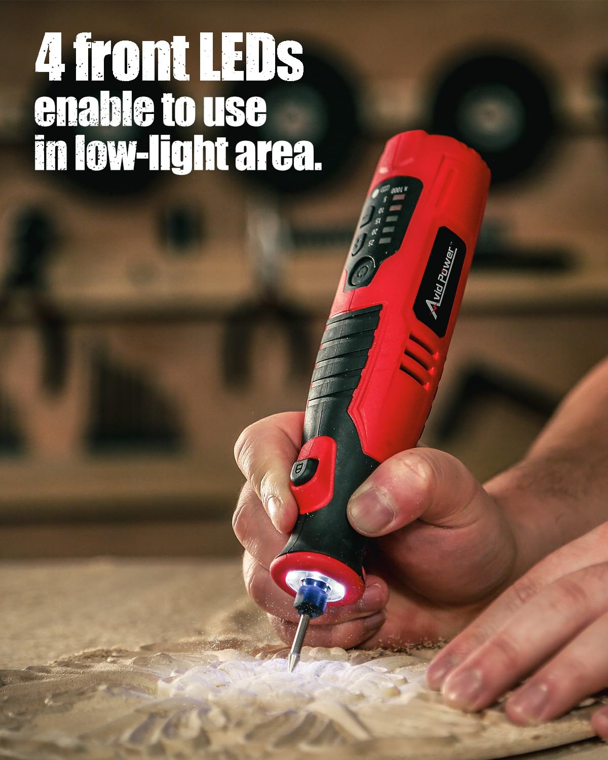AVID POWER Cordless Rotary Tool 2.0 Ah 8V Rechargeable Rotary Tool, 4 Front LED Lights, 5 Speeds, 60 Pcs Rotary Accessories with Bag for Carving, Engraving, Sanding, Polishing and Cutting - Red