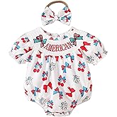 Muamuatiny Newborn 4th of July Outfit Girl Fourth Clothing for Baby USA Smocked Bubble Romper Infant Bodysuit Memorial Day